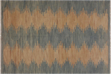 Flat Weave Kilim, Antique, Navaho, Vintage, Handmade, Modern Kilim Grey Blue Hand-Woven Rectangle 100% Wool Area Rug 6 x 8